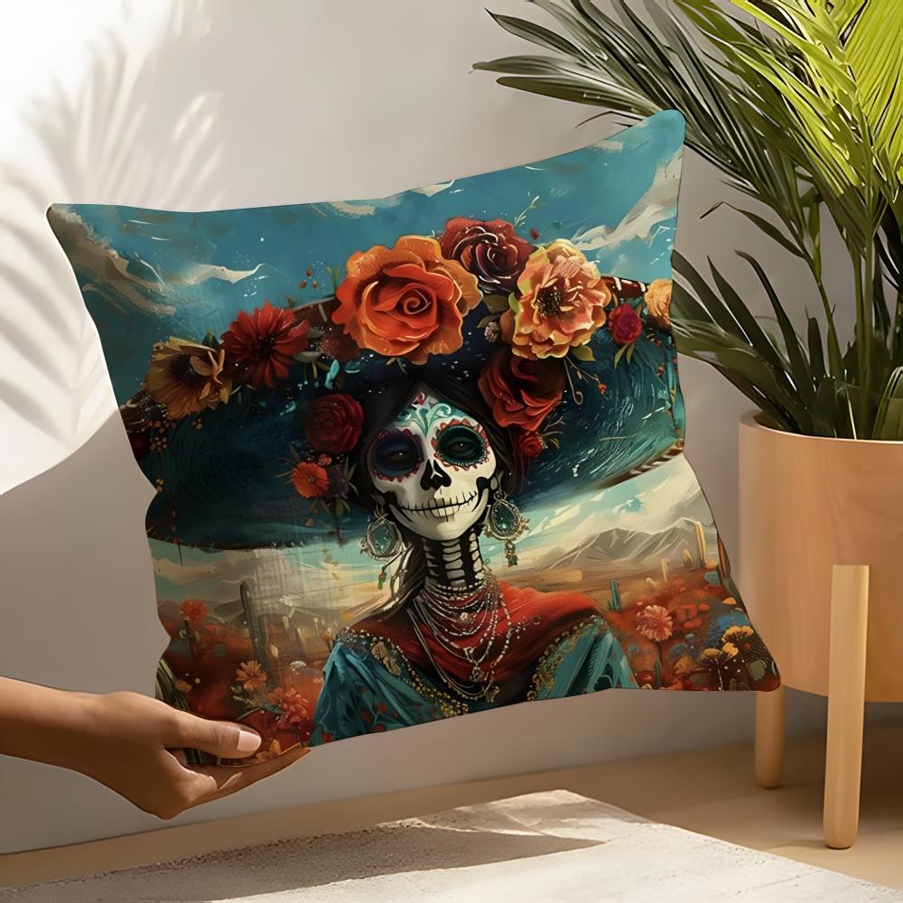 Festival Day Of The Dead Art 4 Pillow Case Linen Cushion Covers For Decorative Sofa Home Pillows Case Car Chair Pillows Cases
