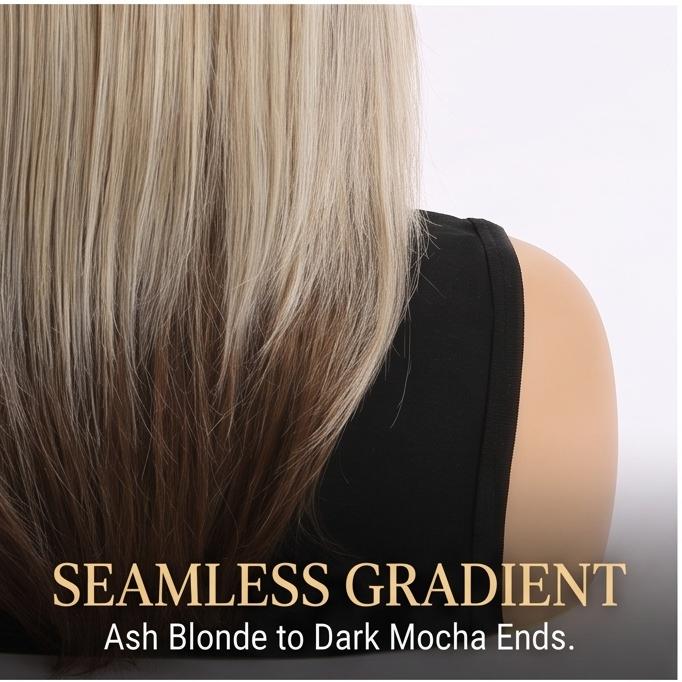 Women's Medium Long Straight Synthetic Wig, Brown Blonde Mix Color, Natural Style, Heat-Resistant Fiber, Adjustable Cap for Daily & Party Occasions