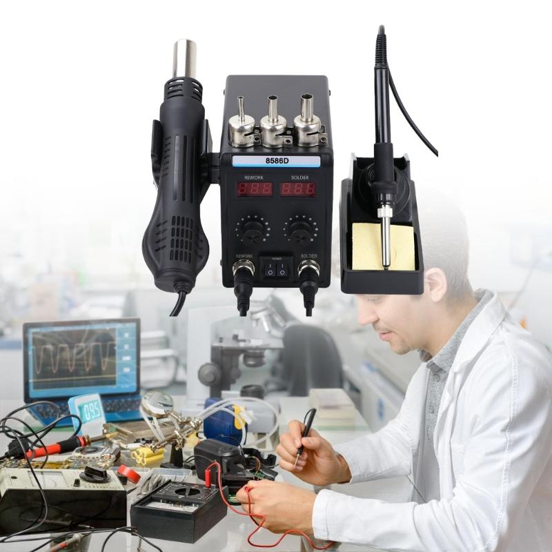 Soldering Station with Double Display and Adjustable Temperature 100°C-450°C Hot Air Rework Station LED