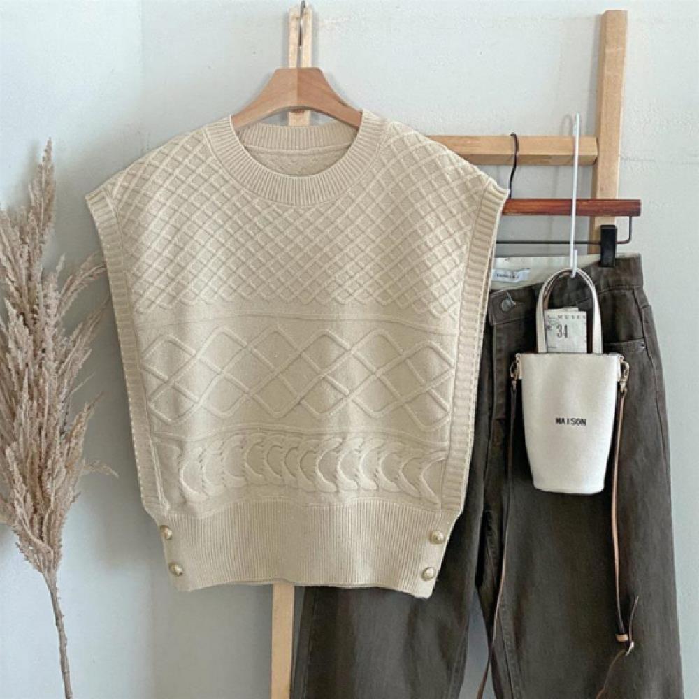 New Arrivals Open Run Women Viscose Pearl Bling Pattern Ribbed Knit Vest