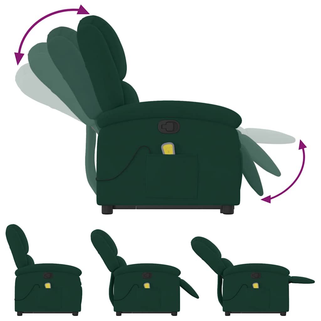 Massage Recliner with Rising Function Dark Green Velvet