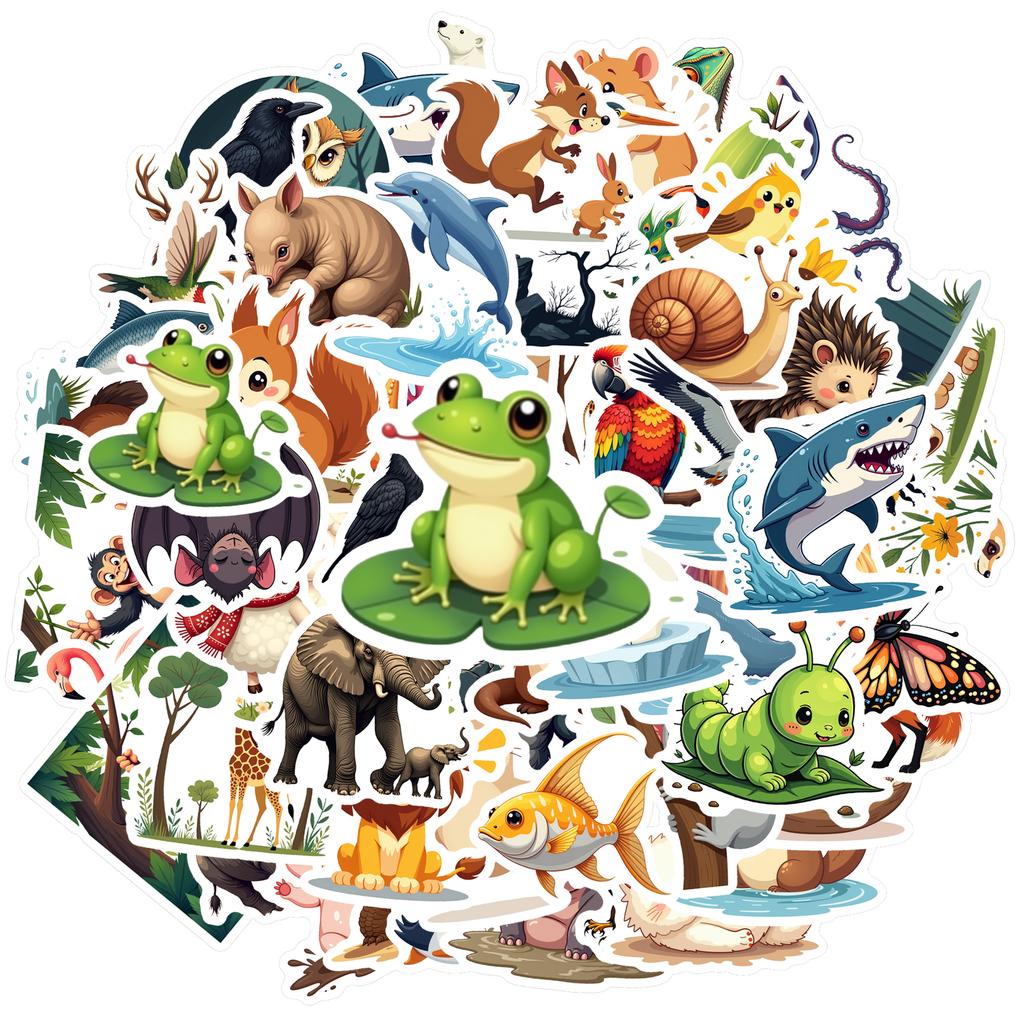 35-70pcs Animal World Stickers From Sea To Land Adorable Stickers Diy Travel Luggage Fridge Laptop Graffiti Sticker