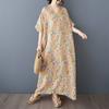 Dimanaf 2025 Summer Plus Size Dress Women Casual V-Neck Vintage Shirt Dress Loose Basic Printing Dress