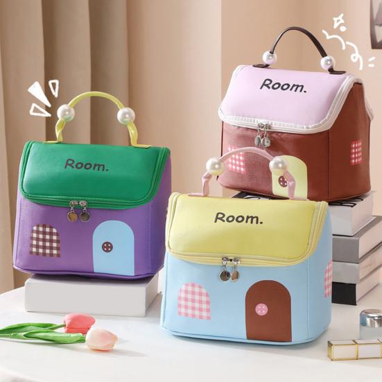 House Shape Makeup Bag Cute Cosmetic Storage Case with Top Handle Travel