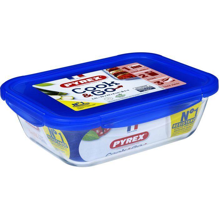 Boîtes de conservation rectangulaires - PYREX - Cook & Go - Lot de 3 - Verre borosilicate - Couvercles étanches