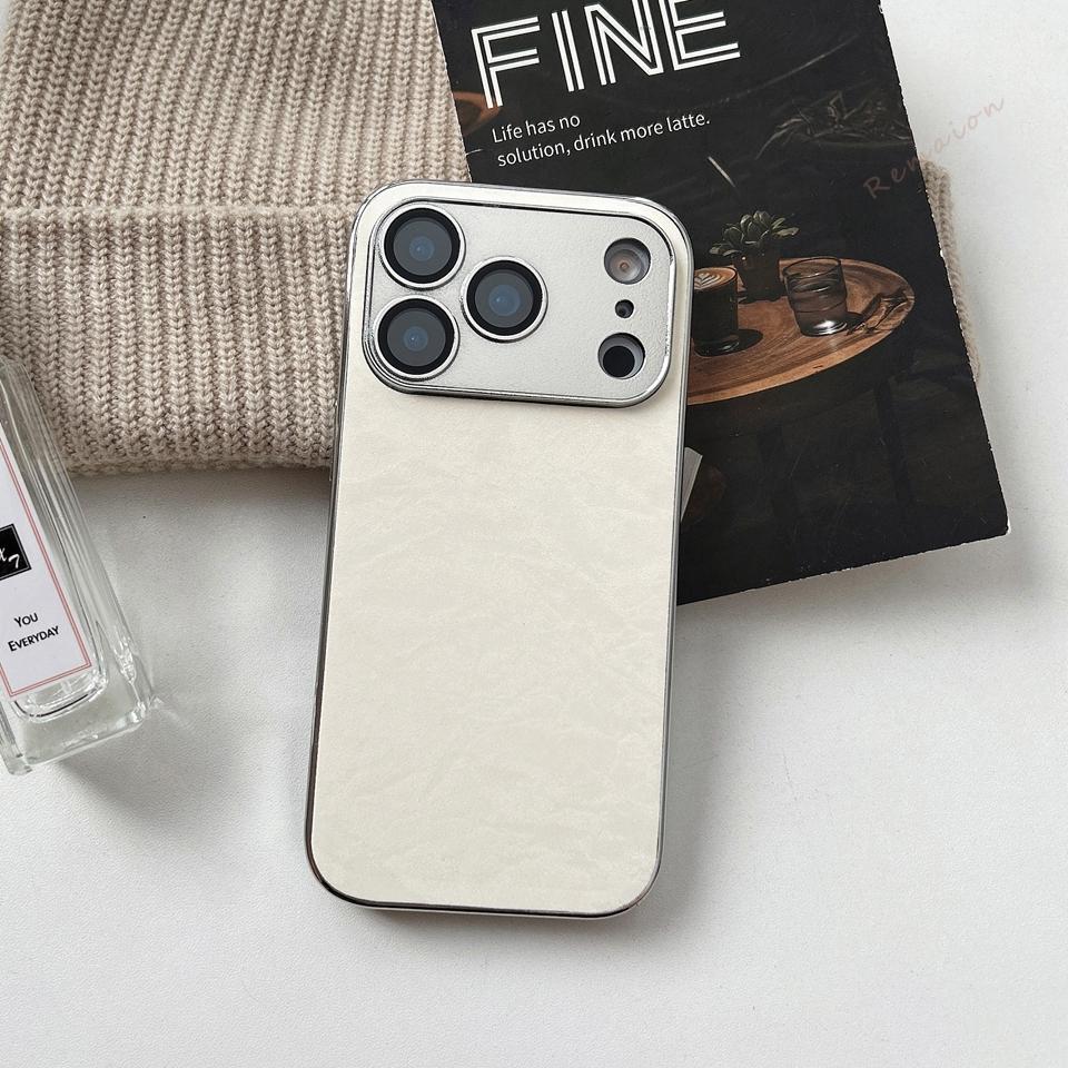 Plating Learther Phone Case for iPhone 17 Air 16 13 14 11 12 15 Pro Max Plus Case Camera Lens Protector Hard Cover