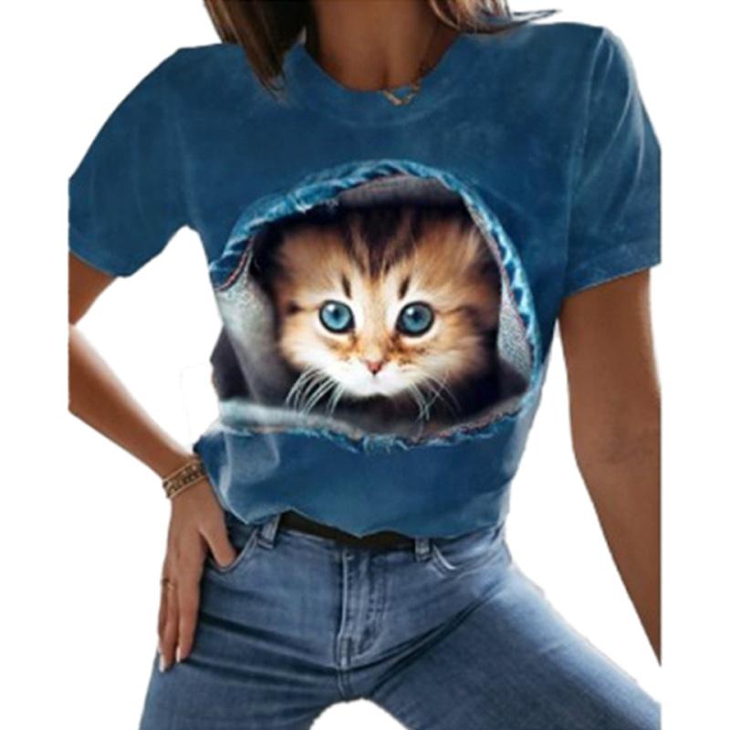 Funny Animal Cat T Shirt Womens Shirts 3D Printed Cat Women's Clothing Couples Matching Things Fresh Casual T-Shirt Comfortable Top