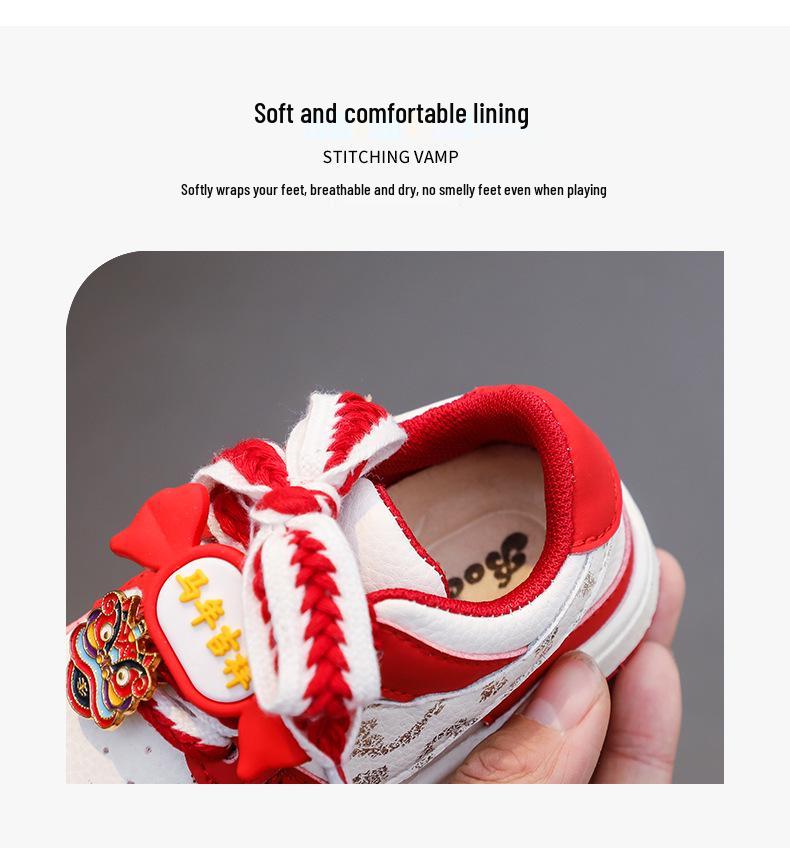 2026 Baby Walker Shoes: Red Non-slip Soft Sole, Unisex, Closed-toe for Toddlers Aged 1-3.