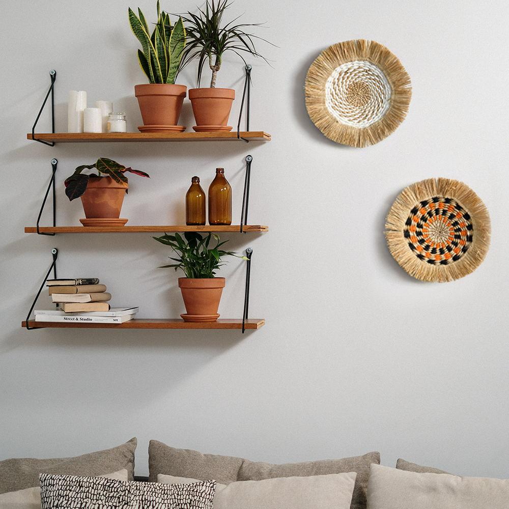 Coș Rotund Boho din Paie Rattan, Farfurie Împletită Agățată, Decorațiune de Perete, Tavă cu Ciucuri și Flori, Artă pentru Casă și Dormitor