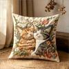 Cute Floral Cats Pillow Cover 2D Faux Embroidery Print Adorable Kittens In Flowers Cushion Case For Sofa Bed Couch Rustic Home