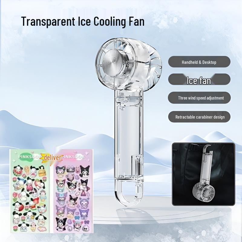 Portable Mini Rechargeable Fan with Transparent Ice Pack and Long Battery Life for Outdoor Cooling
