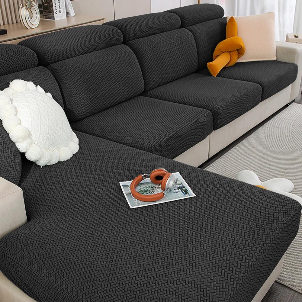 Jacquard Stretch Fabric Sofa Cover Plain Seat Couch Covers for Sofa Living Room Removable Seat Case Chaise Lounge Slipcover Pets