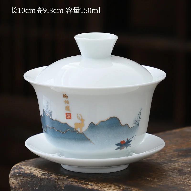 1pcs tea cup Ceramic tea bowl White porcelain large Sancai cover bowl teacup Kung Fu Tea High Quality Chinese style