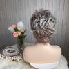 Short Mixed Gray Brown Natural Curly Fluffy Hair Synthetic Wig With Bangs For Women Daily Cosplay Wigs Heat Resistant Fibre
