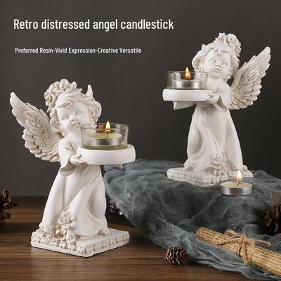 Sfeșnic Figurine Înger European Rășină - Decor de Masă Retro pentru Cine Romantice la Lumina Lumânărilor