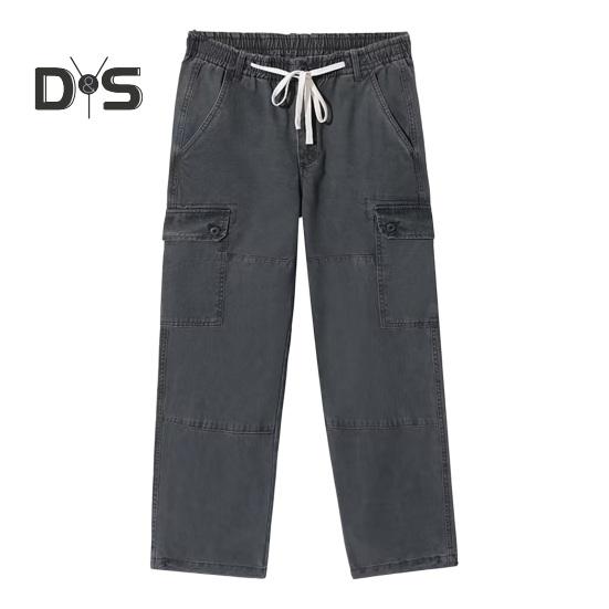 

Мужские брюки-карго свободного кроя, однотонные, винтажный стиль, уличный стиль, широкие прямые брюки с несколькими карманами, уличные брюки для путешествий на открытом воздухе M темно-серого