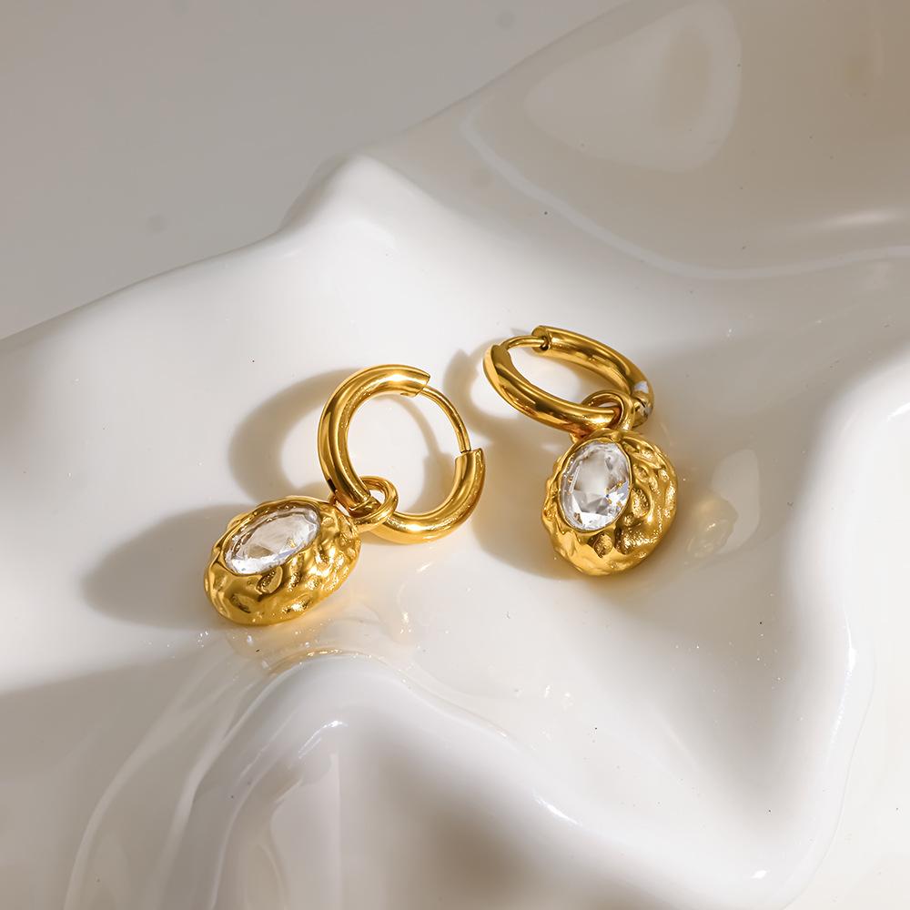 ins light luxury fashion hammer bag inlaid with oval zircon pendant earrings earrings simple versatile waterproof earrings
