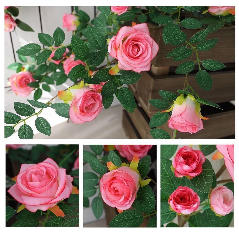 190cm Artificial Rose Vine Rattan Vine Hanging Rose Realistic Silk Flowers Rattan  Outdoor