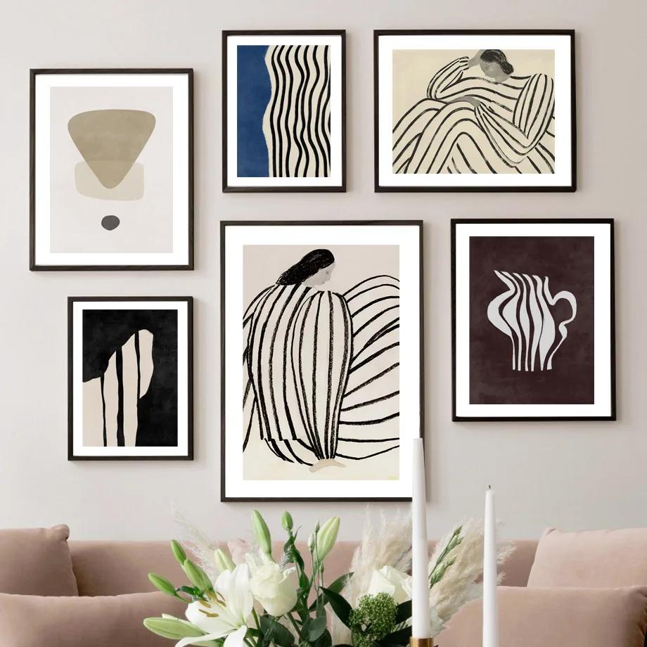 Abstract Pajama Girl Line Wall Art, Matisse Canvas Paintings, Nude Woman Nordic Posters, Print Wall Pictures, Living Room, Home