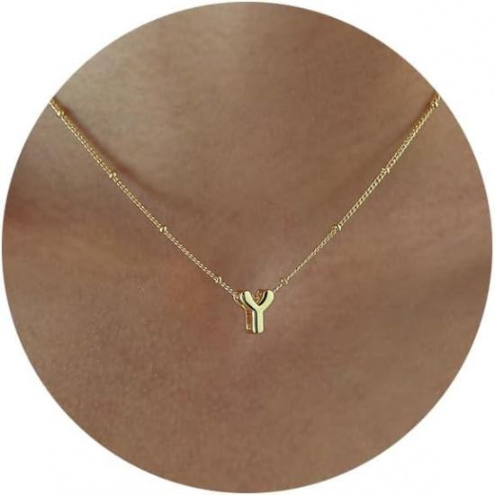 Bubble Letter Necklace Gold, Dainty Initial Necklaces for Women 14K Gold Plated Small A to Z Name Necklace Personalized Simple Initial Pendant Cute