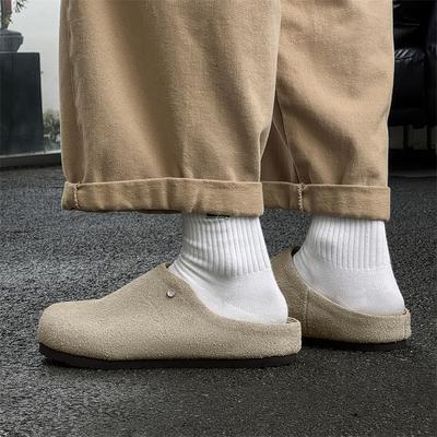 Boken Shoes Men's Foot Cover Summer Breathable Half Drag Outer Wear Leather Slippers 45370 Long Hair beige-Y