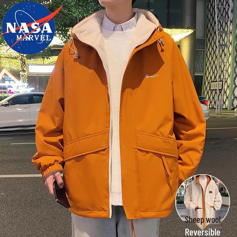 

NASA MARVEL Men s Reversible Lamb Fleece Hooded Padded Jacket M