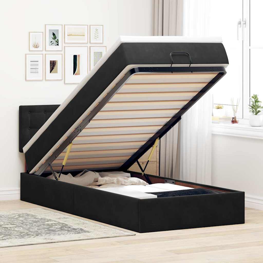 Ottoman Bed with Mattress Black 80x200 cm Velvet
