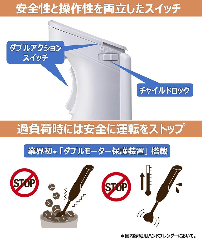 Panasonic Hand Blender 4 Blades 2 Roles In 1 with Child Lock White (mixing/crushing) MX-S101-W