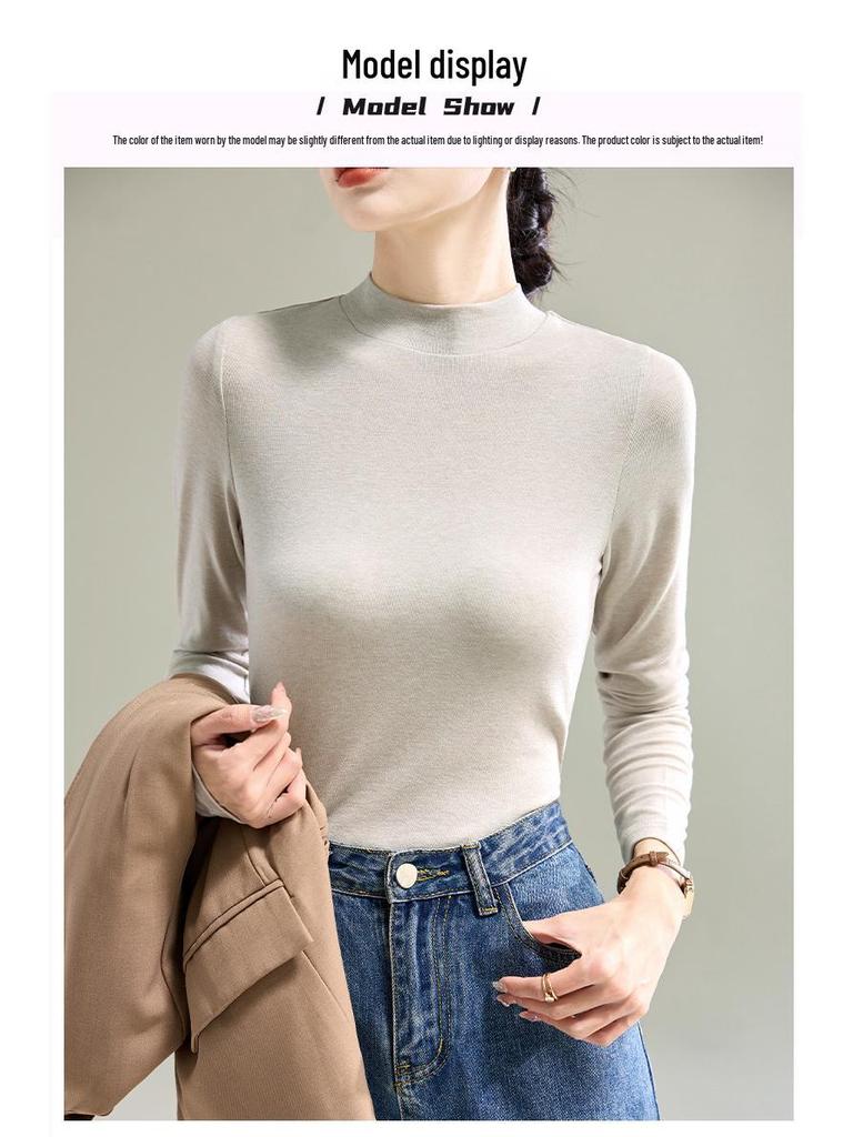 Damen Schwarzes Tencel Merino Wolle Slim Fit Langarm Baselayer Oberteil - Semi-High Neck, Herbst/Winter 2025 Kollektion.