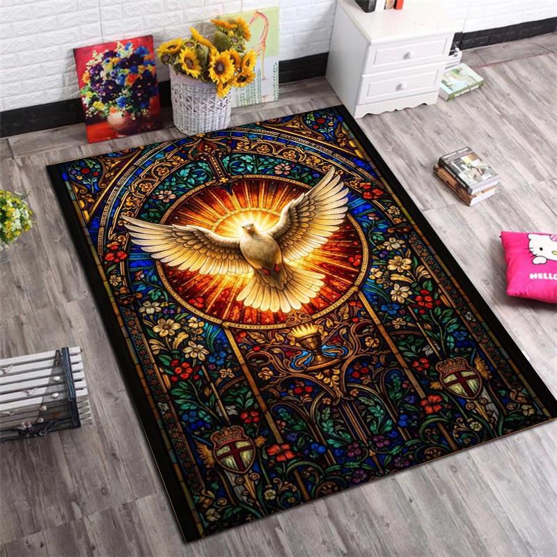 Golden Menorah Star David Vintage Floral Frame Black Background Anti-slip Area Rug Living Room Bedroom Religious Holiday Decor Floor Mat