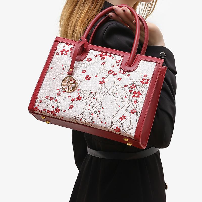 New Fashionable Chinese Style Floral Shoulder Bag 2024 Autumn/Winter Trendy Large Capacity Casual Simple Tote Handbag