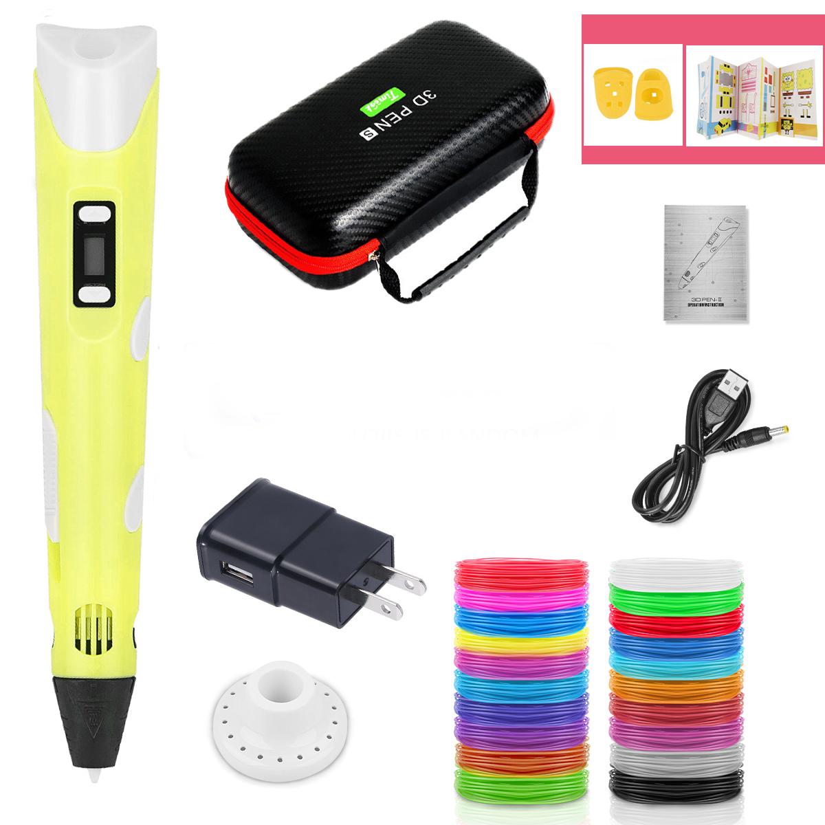 

3D-ручка для детей, 3D-ручки для печати «сделай сам», карандаши для рисования с чехлом на нити PLA, новинка, подарок для детей, подарок на день рождения Yellow 10Meter and 20 color US standard (PLA)
