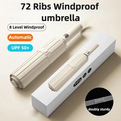 Windproof 72 Ribs Automatic Folding Umbrella, Thickened Vinyl Uv Upf50+ Protection Parasol, Sun And Rain Dual-Purpose Umbrellas