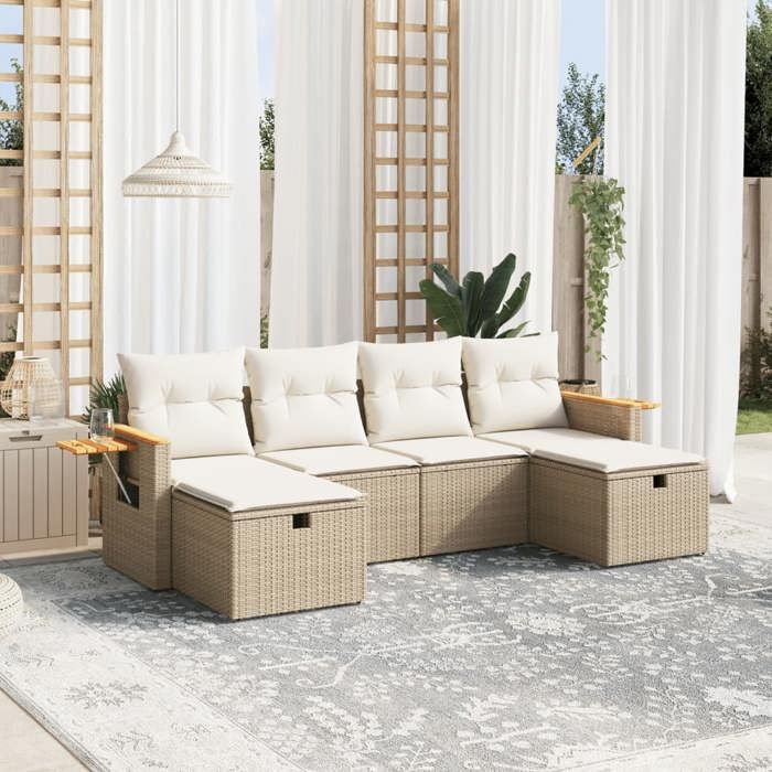VidaXL Garden Lounge Set with Cushions 6 Pcs, Patio Sofas, Patio Furniture Set, Outdoor Furniture, Beige 3265559