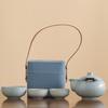 Hand-held Pot Twisted Lotus Portable Blue and White Travel Tea Set Kuaike Ru Kiln One Pot Three Cups Kuaike Cup Outdoor Gift