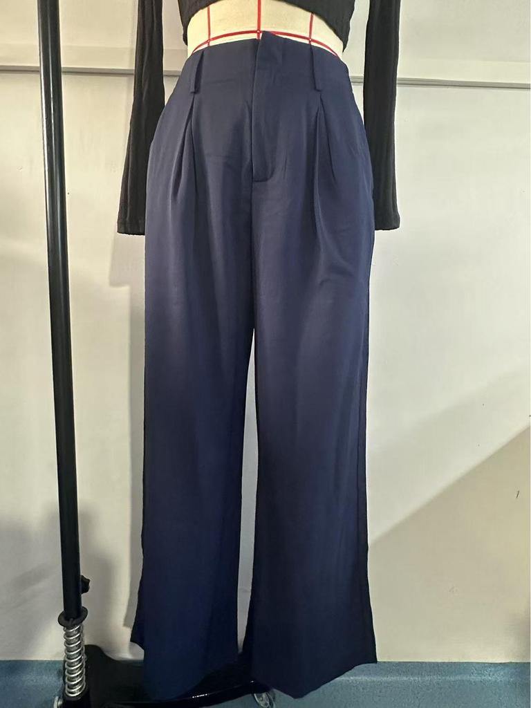 European & American Women's High-Waist Straight-Leg Business Casual Pants - Solid Color Draped Style (2026)