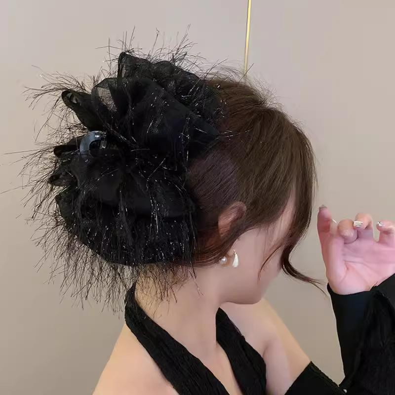 Elegant Retro Satin Bow Hair Clip for Women - Perfect for Low Ponytails and Head Ornaments