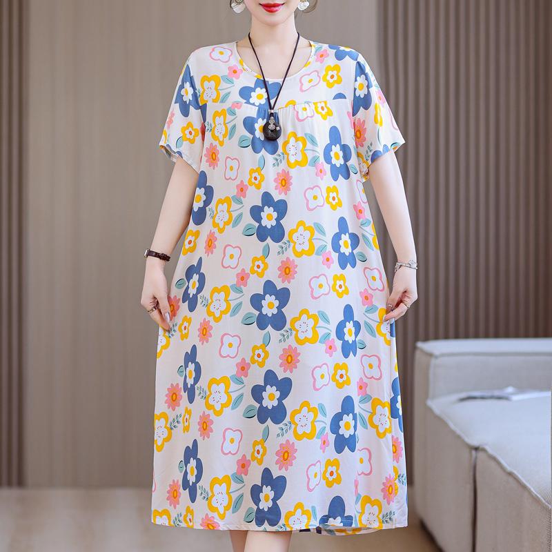 Plus Size Eleganckie sukienki letnie Luźne sukienki typu oversize z krótkim rękawem w stylu vintage Kobieta