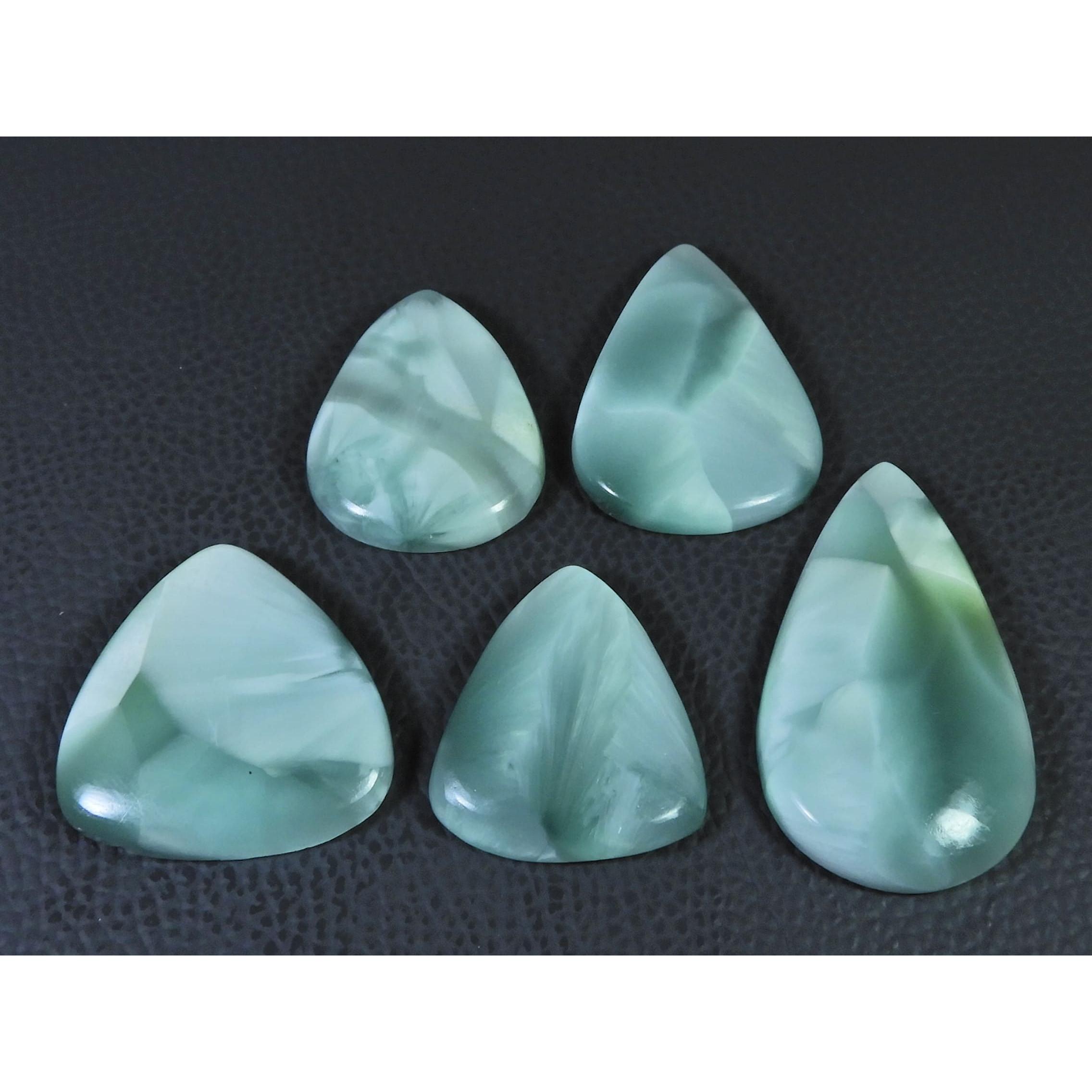 259Cts. Natural Green Hemimorphite Pear Cabochon Loose Gemstone 05 Pcs Lot C-1591