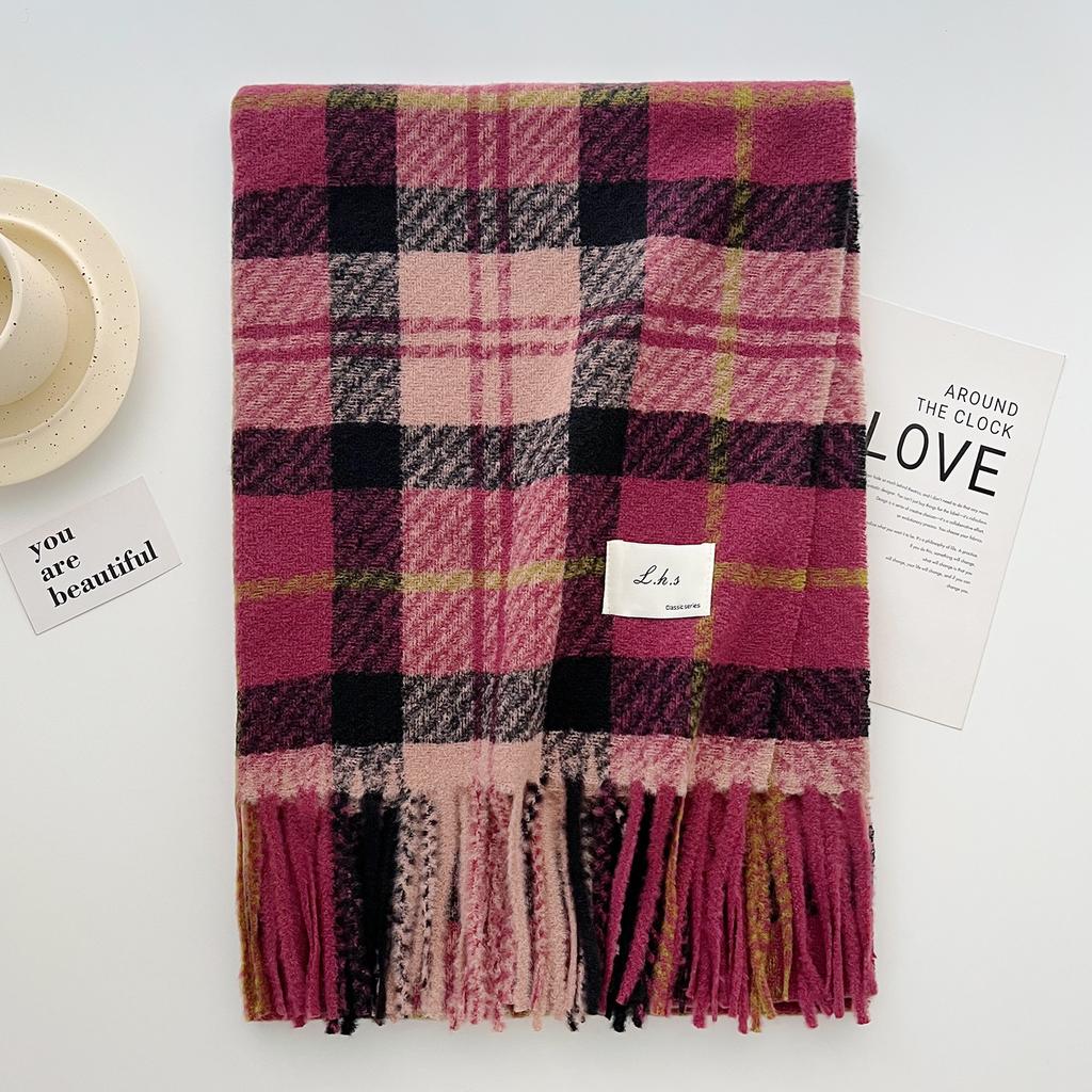 Korean Atmosphere Retro Plaid Scarf Women's Winter Imitation Cashmere Long Thick Warm Scarf Versatile Trend Scarf