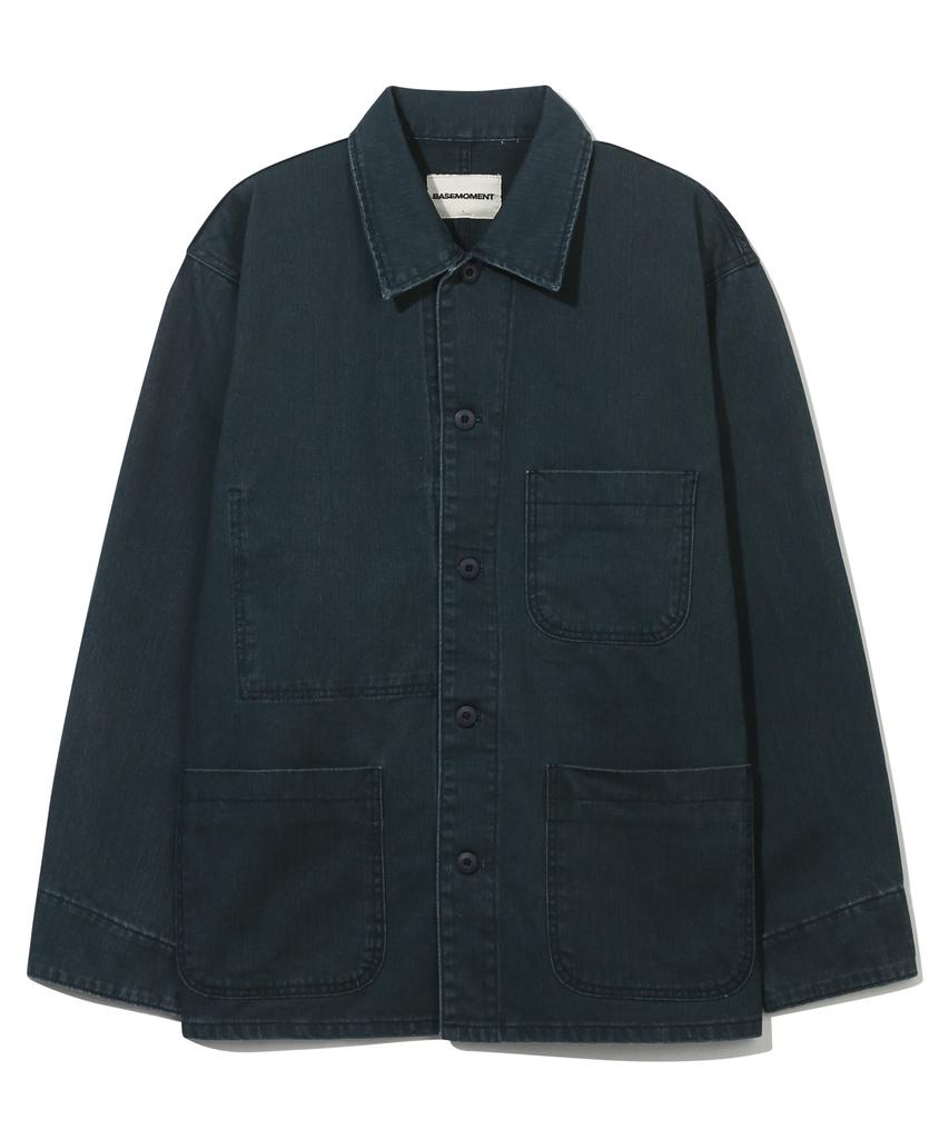 BASEMOMENT Herringbone Washed French Work Jacket Washed Navy