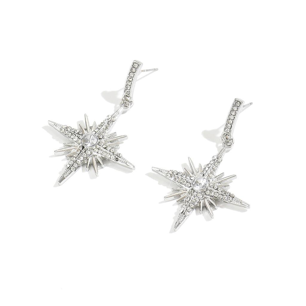 European and American cold wind star earrings women's trend sweet and irregular octagram diamond-set light luxury earrings