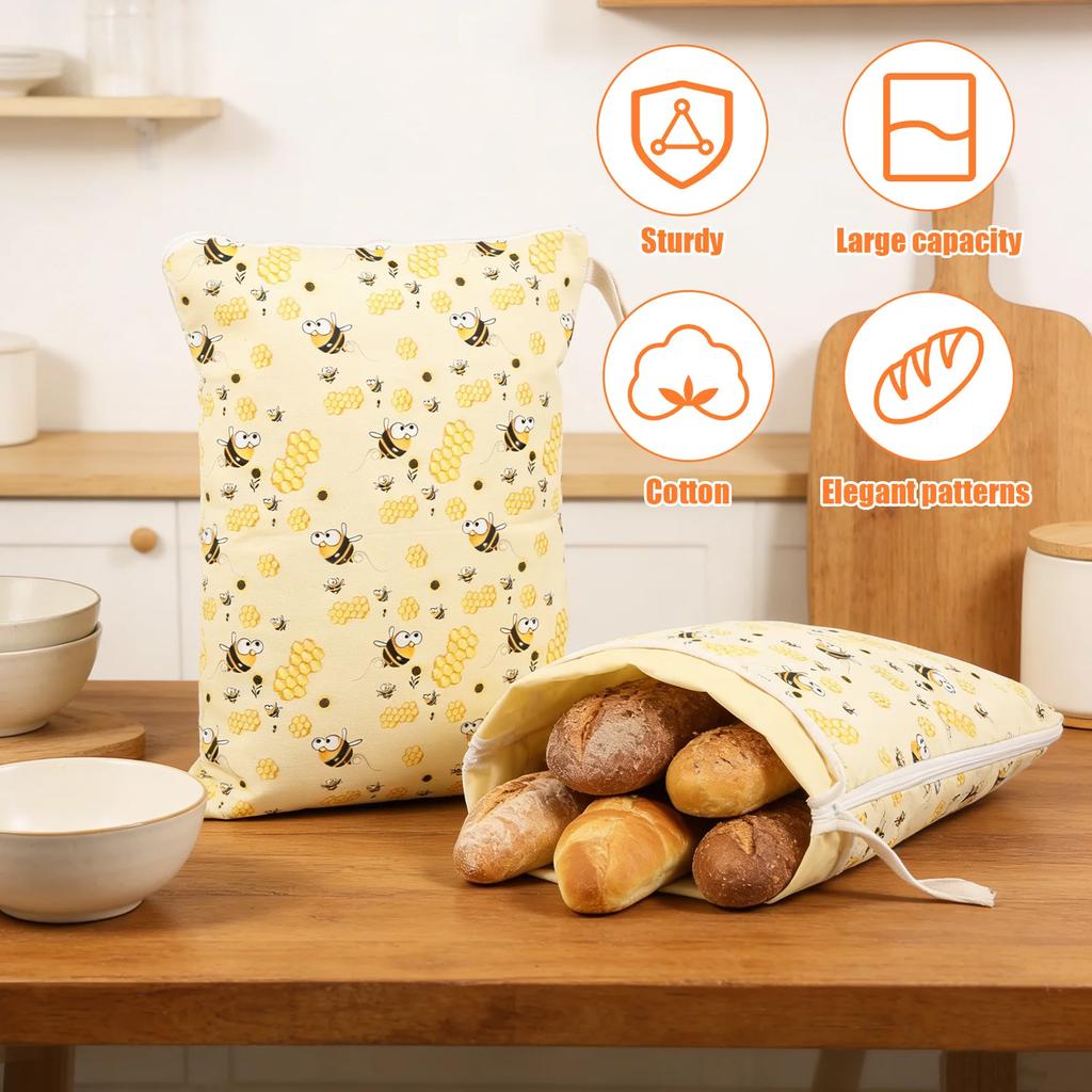2Pcs Beeswax Bread Bags 13x17Inch Organic Beeswax Sourdough Bag with Zipper Large Capacity Food Preservation Bag for Kitchen