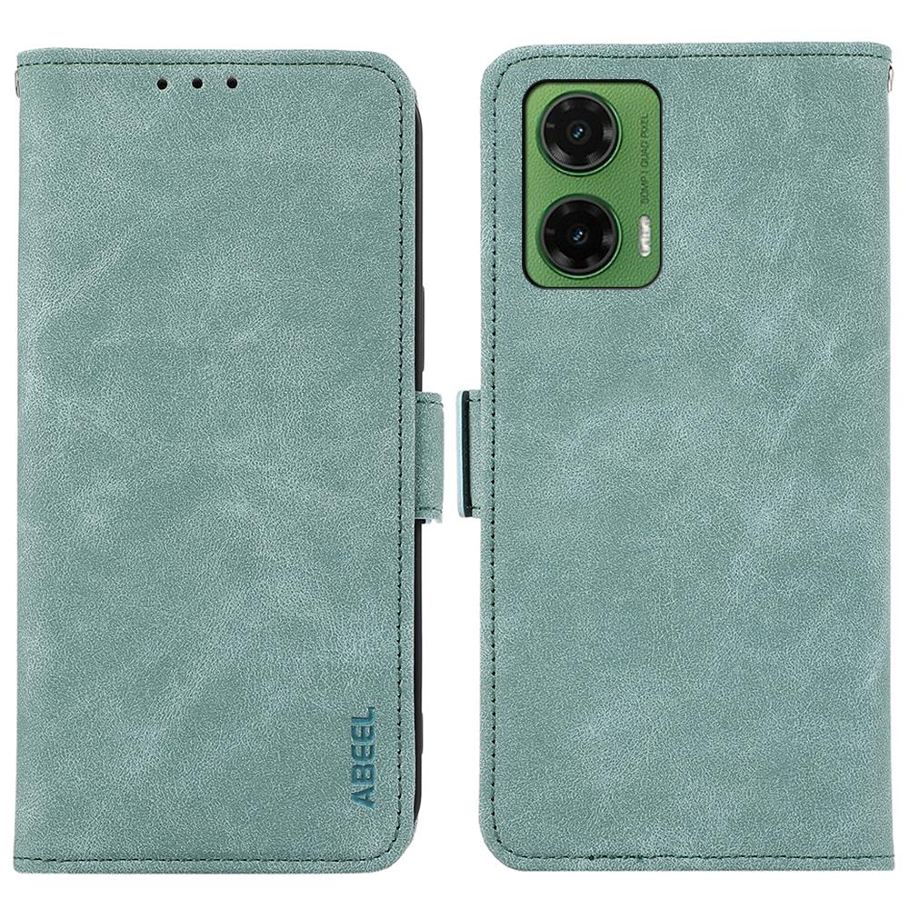 ABEEL For Motorola Moto G35 5G Case PU Leather Folio Stand View RFID Blocking Phone Cover