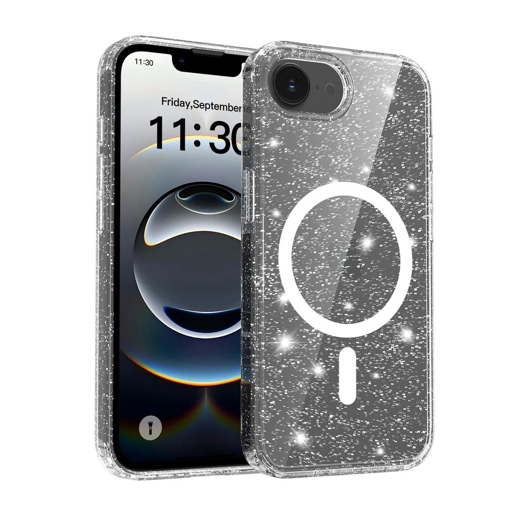 Magnetic Glitter Clear Case for Magsafe Iphone 17 Pro Max Air 16 Plus 16E 15 13Pro 14 Pro 16Pro 17Pro Mag Safe Anti Yellowing Phone Cover