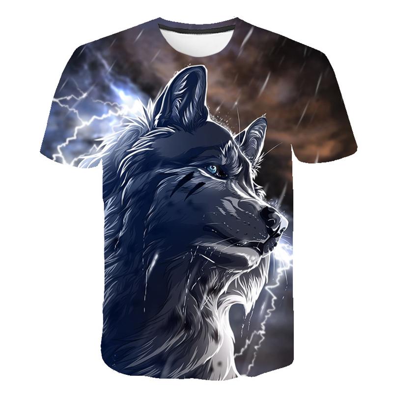 Summer Round Neck Animal Wolf Pattern 3D Print Top Fashionable Casual Short Sleeved Men's T-shirts