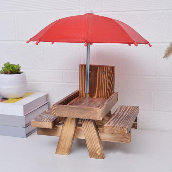 Squirrel Feeder with Umbrella Large Capacity Chipmunk Picnic Table Feeder Rustic Outdoor Squirrel Feeder for Corn Cob Nuts