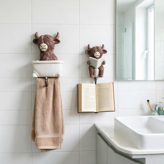 Highland Cattle Hook, Waterproof Resin Bathroom Wall Hook, Home Decorative Storage Hook, for Towels Keys Small Clothes
