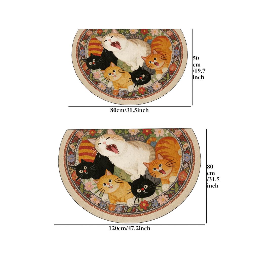 1Pcs Creative Cat Flower Semi Circle Welcome Doormat Non-Slip for Outdoor Patio Porch Kitchen Bathroom Entryway Floor Mat