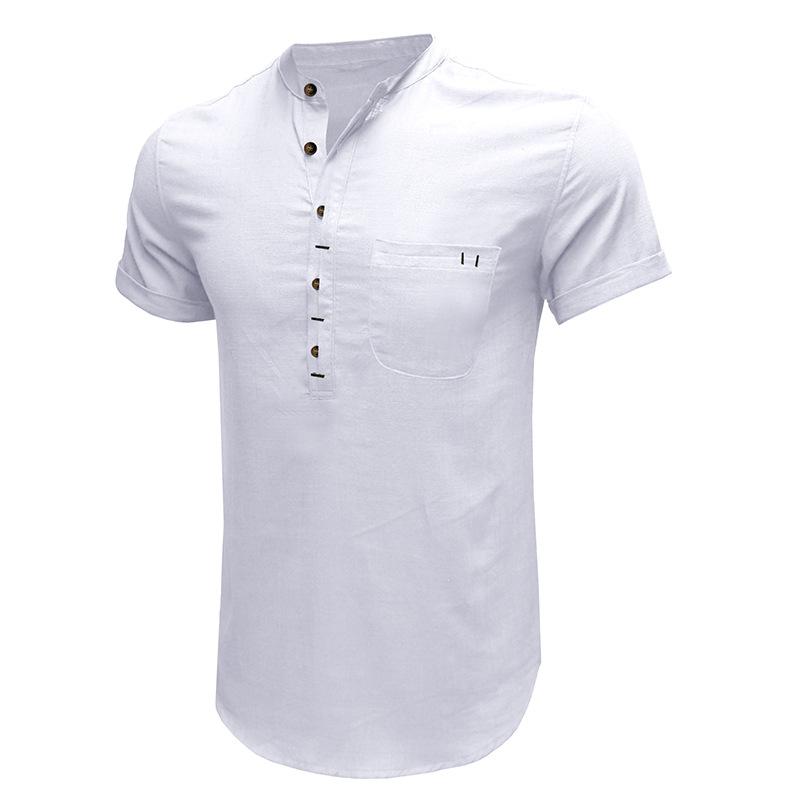 Summer Men's Short-sleeved Stand Collar Linen Shirt Breathable Short-sleeved Cotton Linen Shirt Men Casual Wear Minimalist Fashion Breathable Shirt